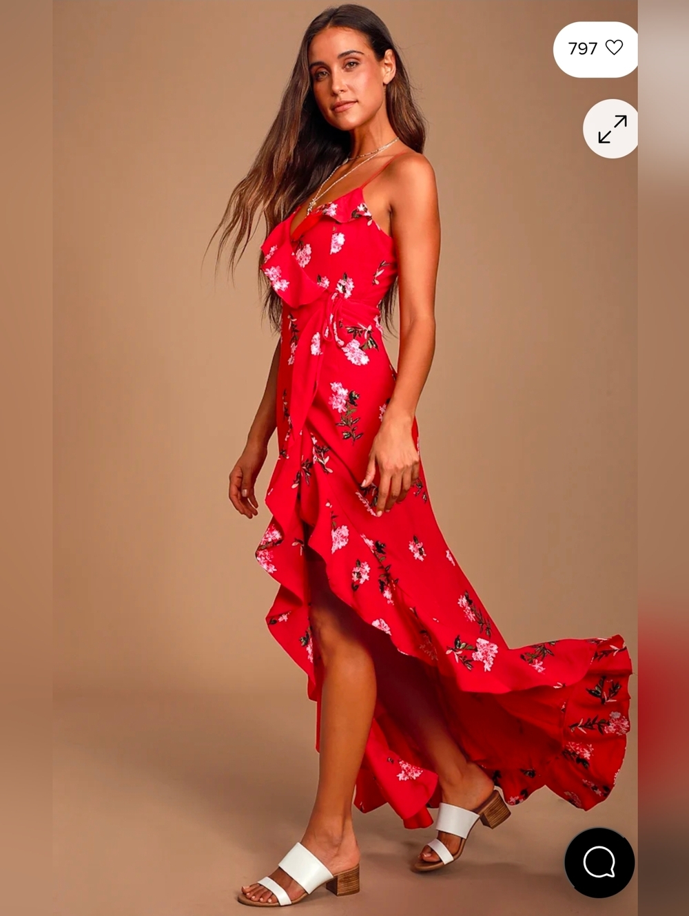 Lulus Rosana Red Floral Print Ruffled Wrap Maxi Dress